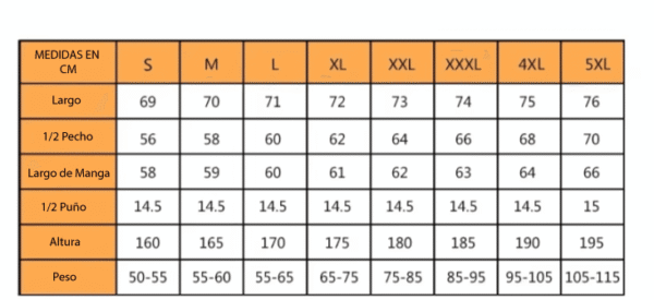 GUIA DE TALLAS DE CASACA Casaca Táctica Piel de Tiburón Modelo Ranger